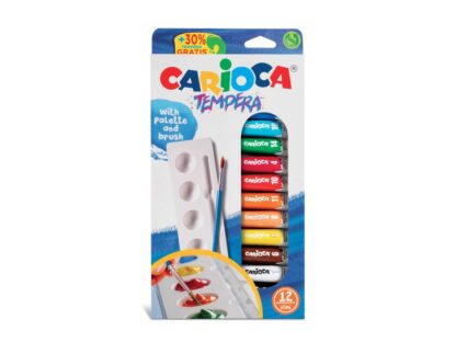 Acuarele tempera Carioca 12 culori 10 ml cu tăviță și pensulă