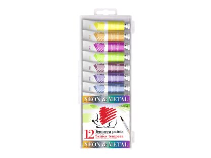 Acuarele tempera Ico Arici Neon și Metal 12 ml, 12 culori/set