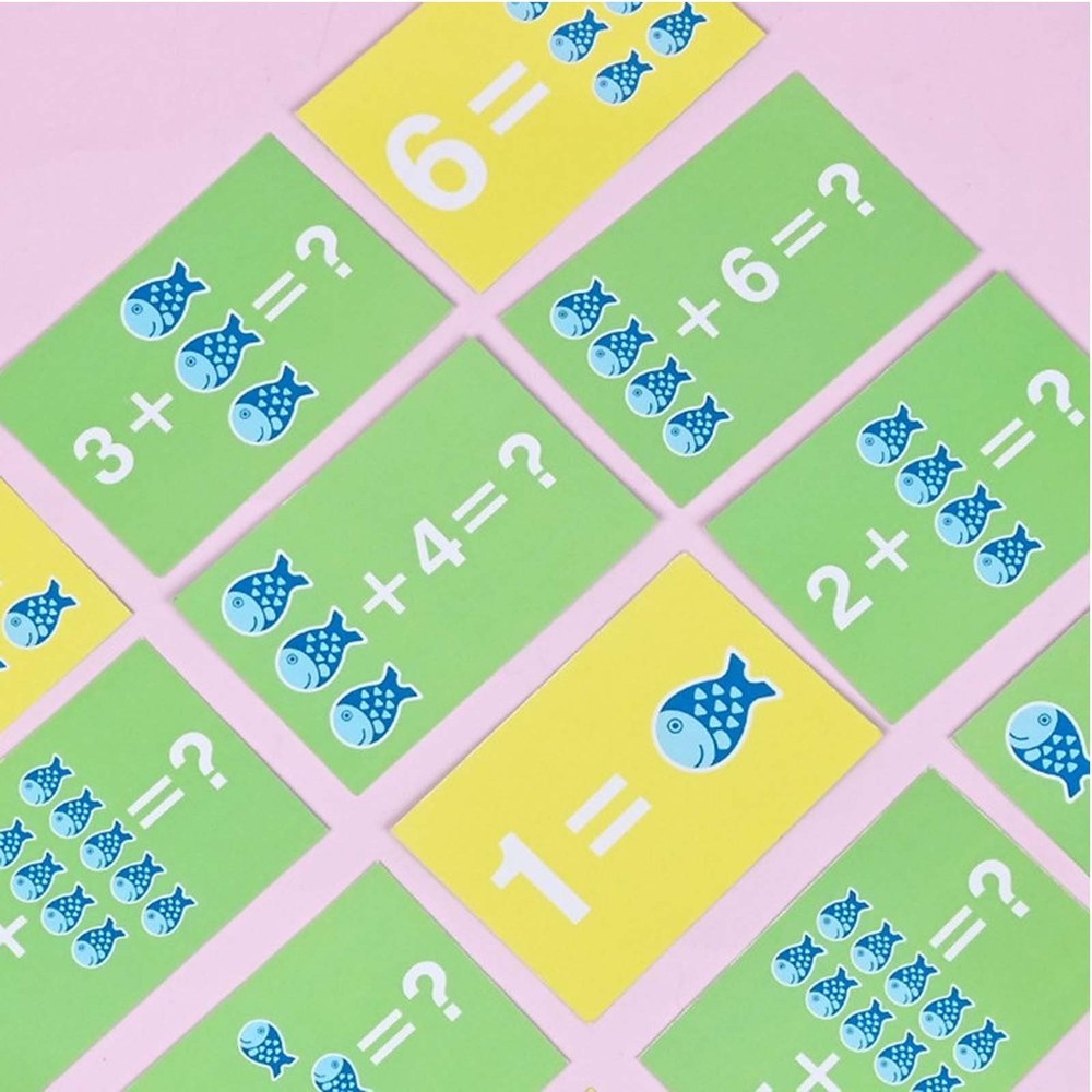 Balanță din lemn, Jucărie educativă pentru copii, montessori, cu cifre și peștișori din lemn, carduri cu imagini, 51 piese 4