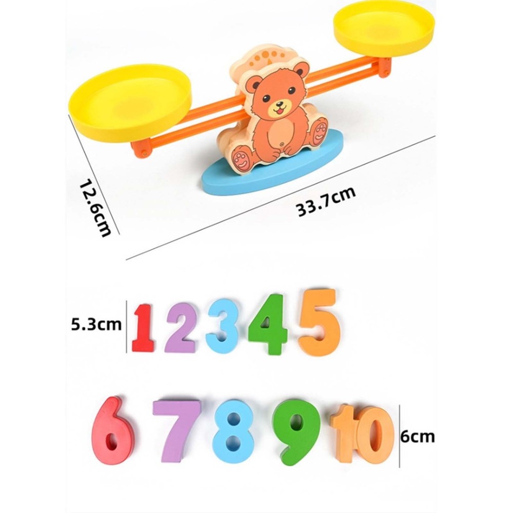 Balanță din lemn, Jucărie educativă pentru copii, montessori, cu cifre și peștișori din lemn, carduri cu imagini, 51 piese 8