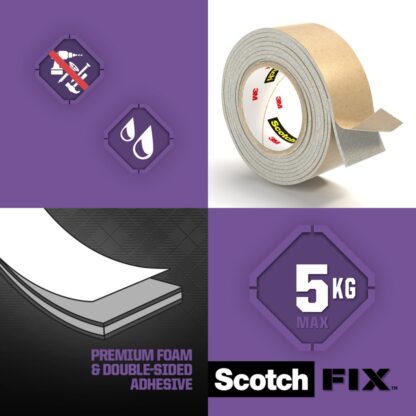 Bandă dublu adezivă montare oglinzi, 19 mm x 1.5 m, Scotch-Fix™ 5