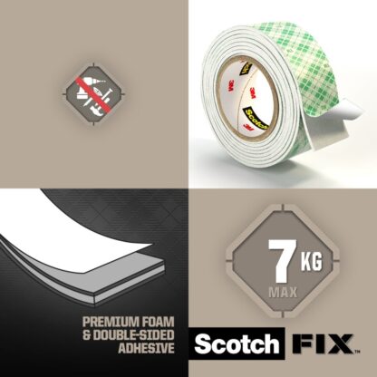 Bandă dublu adezivă montare suprafețe interioare, 19 mm x 1.5 m, Scotch-Fix™ 5
