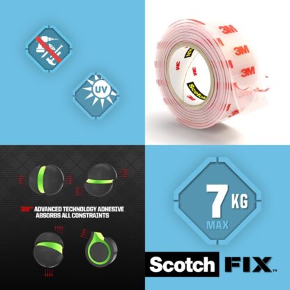 Bandă dublu adezivă transparentă pentru montare, 19 mm x 1.5 m, Scotch-Fix™ 5