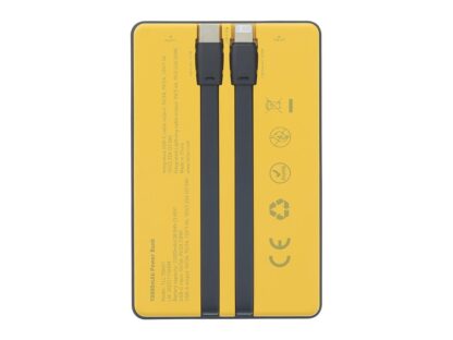 Baterie externă Tellur 10000mAh, USB-C + Lightning cabluri incorporate, QC3.0, PD, galben 3