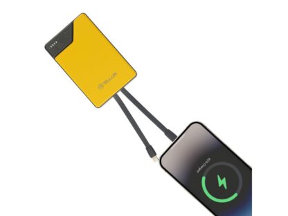 Baterie externă Tellur 10000mAh, USB-C + Lightning cabluri incorporate, QC3.0, PD, galben 4