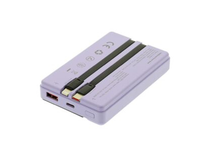 Baterie externă Tellur 10000mAh, USB-C + Lightning cabluri incorporate, QC3.0, PD, mov 6