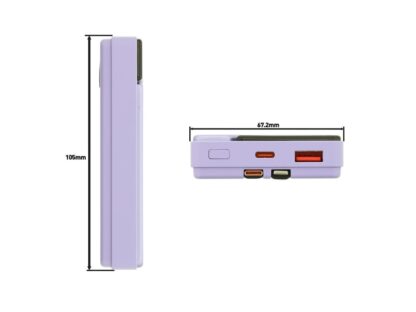 Baterie externă Tellur 10000mAh, USB-C + Lightning cabluri incorporate, QC3.0, PD, mov 7