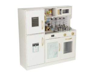 Bucătărie copii, cu Frigider, 80 x 24 x 80 cm, Alb, Design Modern Deluxe, Elemente Detașabile, Suport pentru Multiple Accesorii, Cuptor, Plită