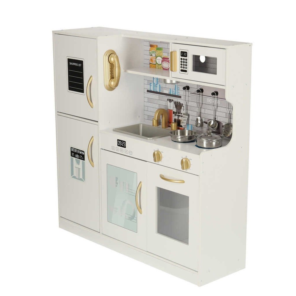 Bucătărie copii, cu Frigider, 80 x 24 x 80 cm, Alb, Design Modern Deluxe, Elemente Detașabile, Suport pentru Multiple Accesorii, Cuptor, Plită 5