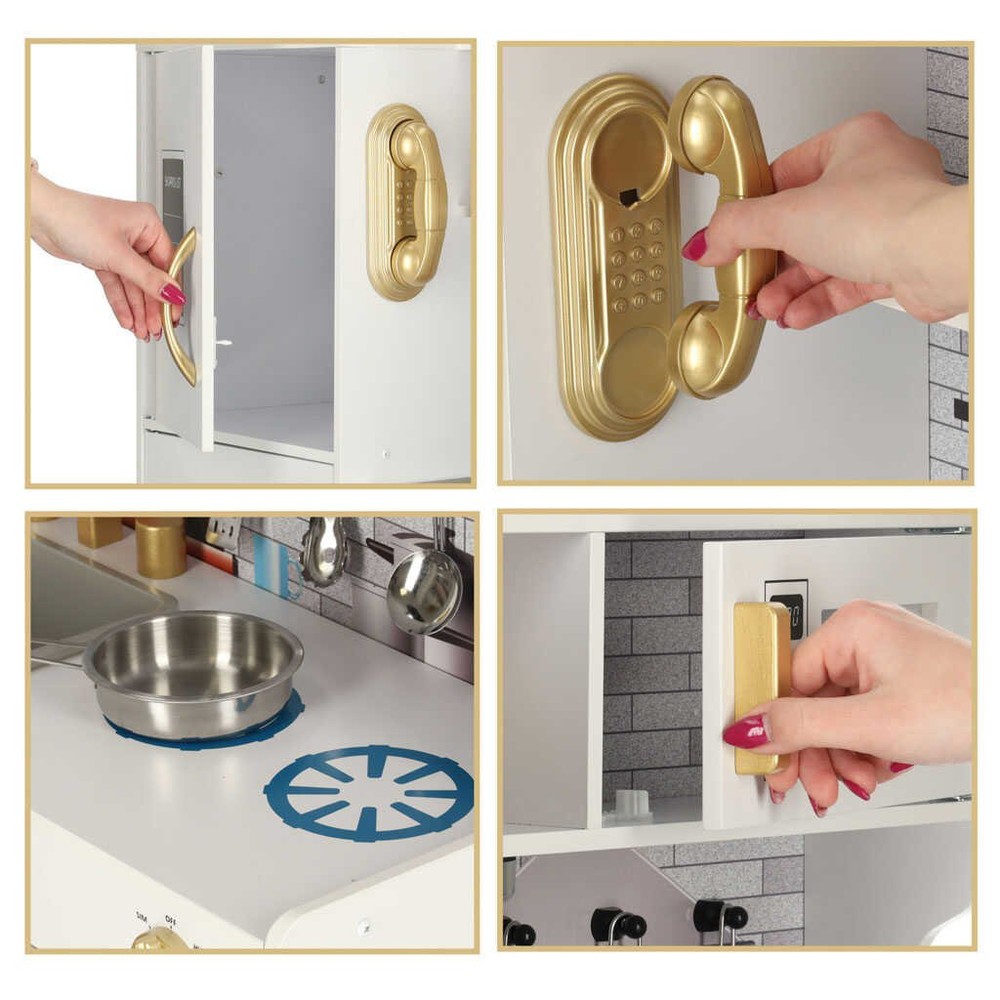 Bucătărie copii, cu Frigider, 80 x 24 x 80 cm, Alb, Design Modern Deluxe, Elemente Detașabile, Suport pentru Multiple Accesorii, Cuptor, Plită 8