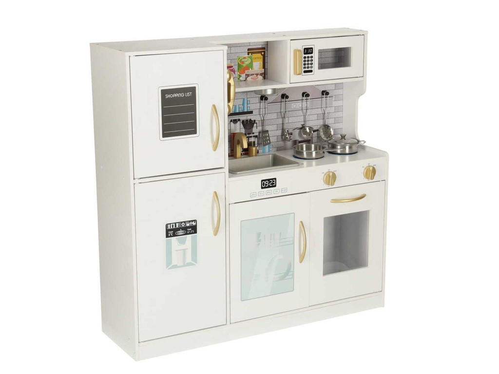 Bucătărie copii, cu Frigider, 80 x 24 x 80 cm, Alb, Design Modern Deluxe, Elemente Detașabile, Suport pentru Multiple Accesorii, Cuptor, Plită