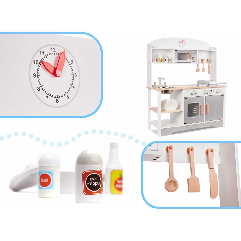 Bucătărie copii, din lemn, 68 x 25.5 x 82 cm, Calitate Superioară, Include Plită cu Două Arzătoare, Cuptor, Chiuvetă, cu Spațiu de Depozitare, Cuptor cu Microunde, Accesorizată Complet 2