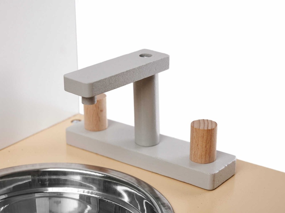 Bucătărie copii, din lemn, 68 x 25.5 x 82 cm, Calitate Superioară, Include Plită cu Două Arzătoare, Cuptor, Chiuvetă, cu Spațiu de Depozitare, Cuptor cu Microunde, Accesorizată Complet 7