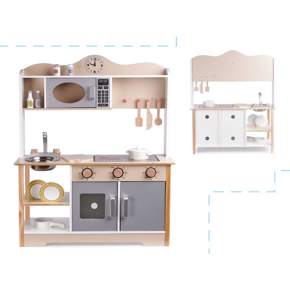 Bucătărie copii, din lemn, 85 cm înălțime, Calitate Superioară, Include Plită cu Două Arzătoare, Cuptor, Chiuvetă, Cuptor cu Microunde și Ustensile 3
