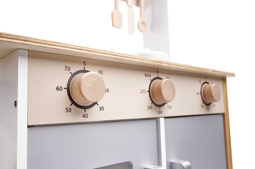 Bucătărie copii, din lemn, 85 cm înălțime, Calitate Superioară, Include Plită cu Două Arzătoare, Cuptor, Chiuvetă, Cuptor cu Microunde și Ustensile 6