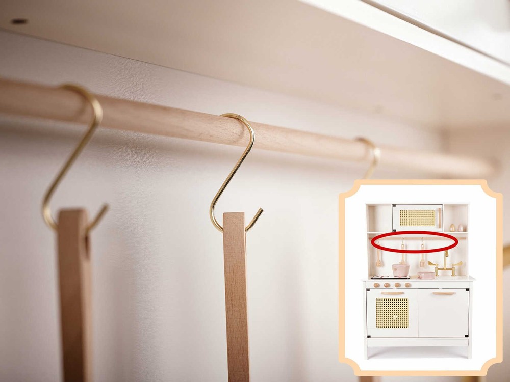 Bucătărie copii, din lemn, model Retro, 100 cm înălțime, Efecte luminoase și Sonore, Calitate Superioară, Include Plită cu Două Arzătoare, Cuptor, Chiuvetă, Cuptor cu Microunde și Accesorii 8