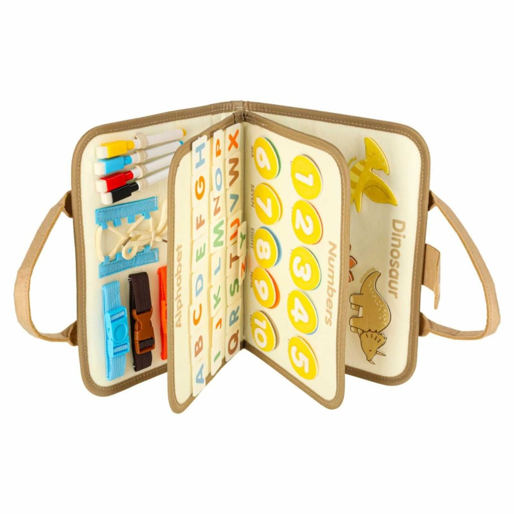 Busy Board Montessori, Carte senzorială Portabilă cu Activități Educative și Interactive, Dinozauri 14