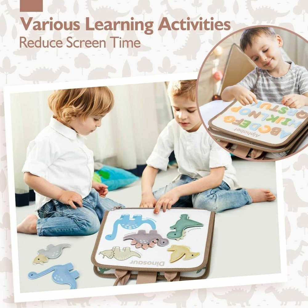 Busy Board Montessori, Carte senzorială Portabilă cu Activități Educative și Interactive, Dinozauri 6