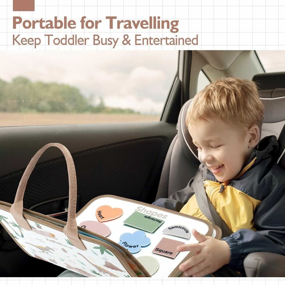 Busy Board Montessori, Carte senzorială Portabilă cu Activități Educative și Interactive, Dinozauri 7