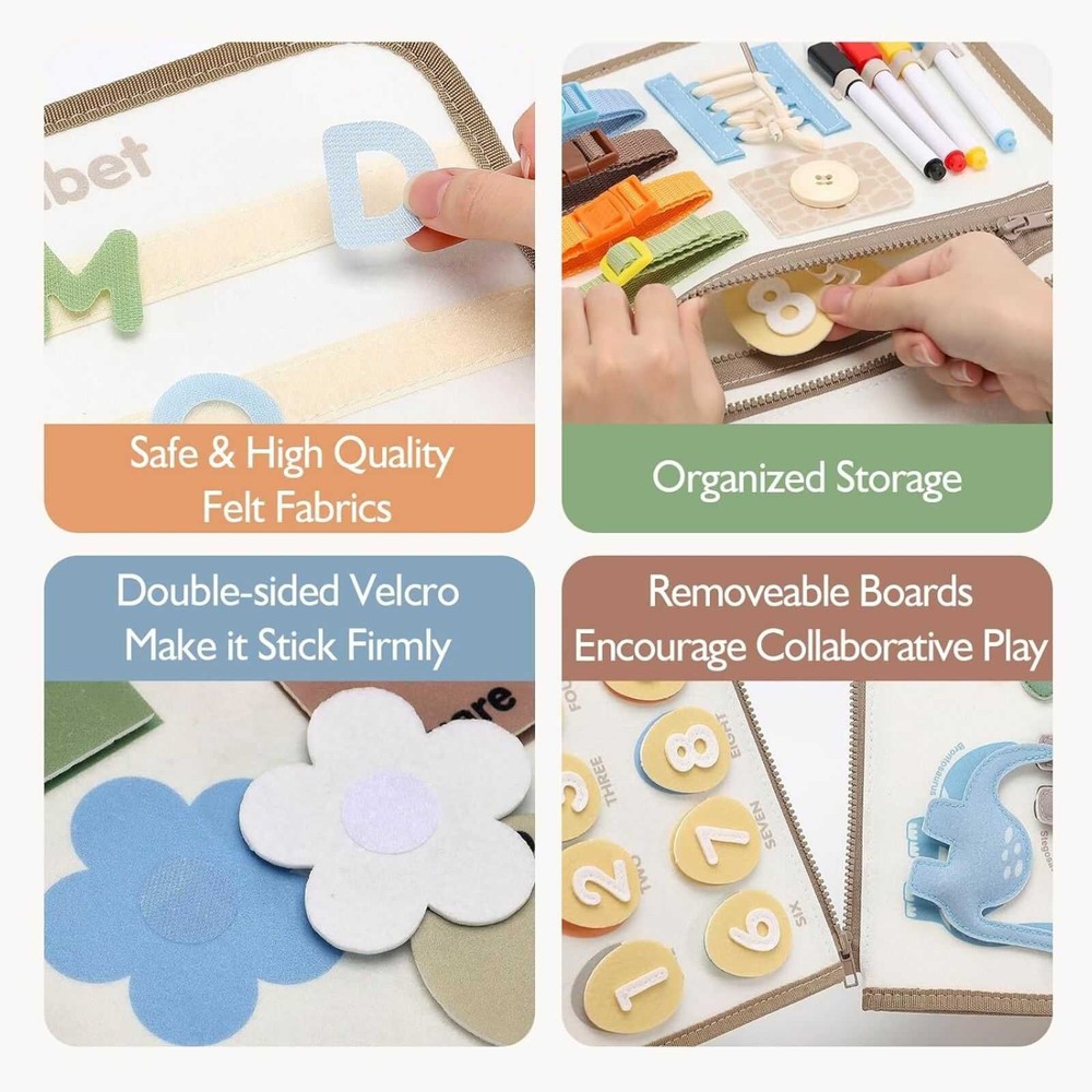 Busy Board Montessori, Carte senzorială Portabilă cu Activități Educative și Interactive, Dinozauri 8