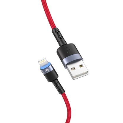 Cablu Tellur Lightning cu LED, 3A, nailon, 1.2m, roșu 2
