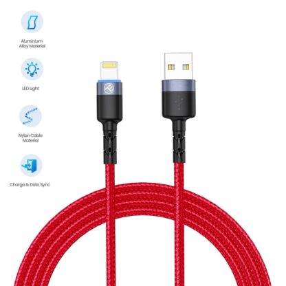 Cablu Tellur Lightning cu LED, 3A, nailon, 1.2m, roșu 4