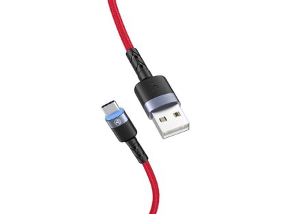 Cablu Tellur Type-C cu LED, 3A, nailon, 1.2m, roșu 2
