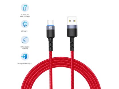 Cablu Tellur Type-C cu LED, 3A, nailon, 1.2m, roșu 4
