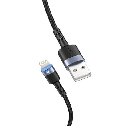 Cablu Tellur USB to Lightning cu LED, 2A, nailon, 2m, nailon, negru 2