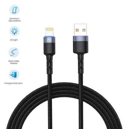 Cablu Tellur USB to Lightning cu LED, 2A, nailon, 2m, nailon, negru 6