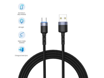 Cablu Tellur USB to Type-C cu LED, 2A, nailon, 2m, nailon, negru 4