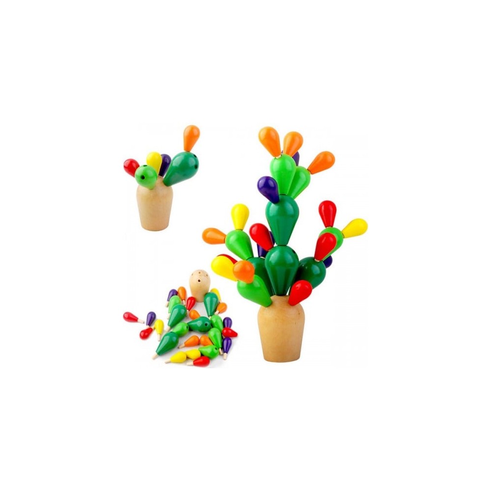 Cactus Joc din lemn de echilibru și construcție, 28 piese colorate, 3 ani+ 2