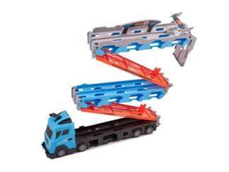 Camion Transport Jucărie cu Mașinuțe, Catapultă, Pistă Curse, 8 Mașini, Platformă, 210 cm, 3 ani+