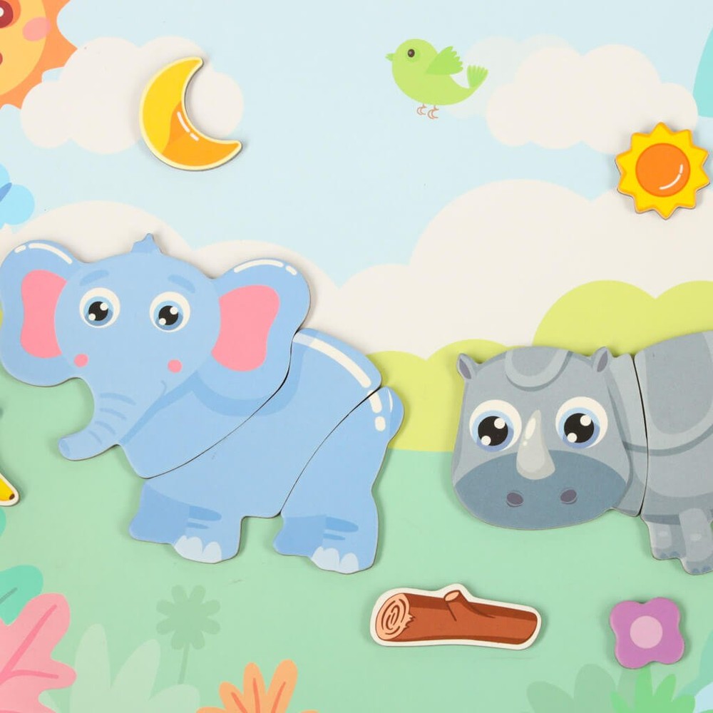 Carte magnetică, Animale Sălbatice, Joc Puzzle cu 47 Piese Magnetice, STEAM 3