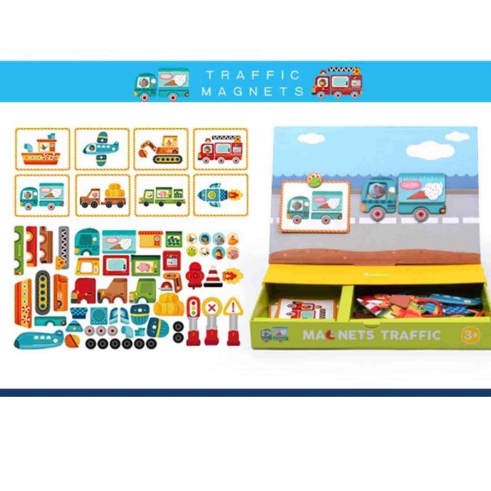 Carte magnetică, Joc Educativ Stem, Trafic, piese puzzle cu mijloace de transport 5