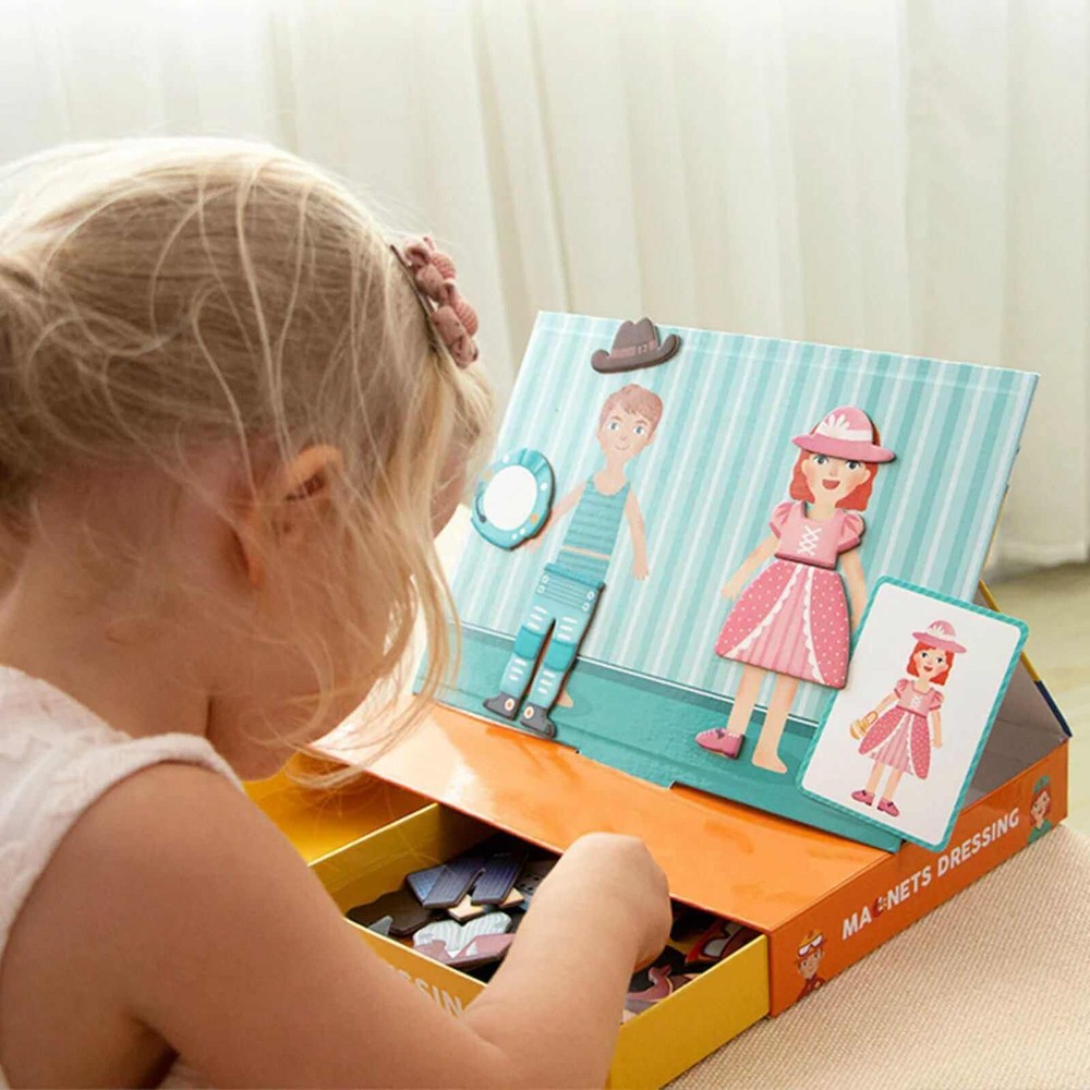 Carte Magnetică Puzzle, Dressing Room, 50 piese magnetice, 10 carduri și Joc Educativ de societate Magnet Stand Up 2