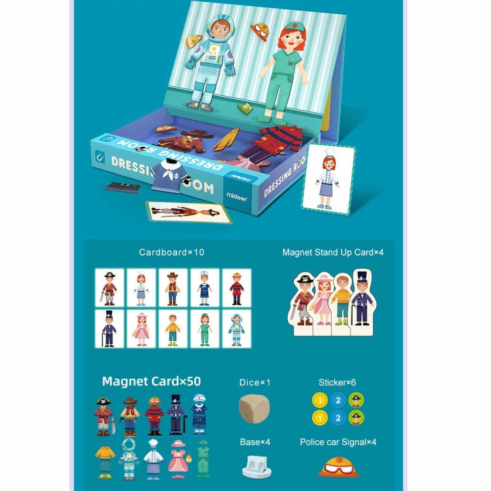 Carte Magnetică Puzzle, Dressing Room, 50 piese magnetice, 10 carduri și Joc Educativ de societate Magnet Stand Up 8