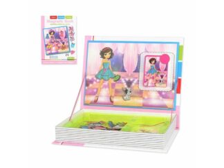 Carte magnetică puzzle, Îmbracă Prințesa, Fashion, Fetițe, 73 piese magnetice, 12 carduri, Joc Educativ STEM