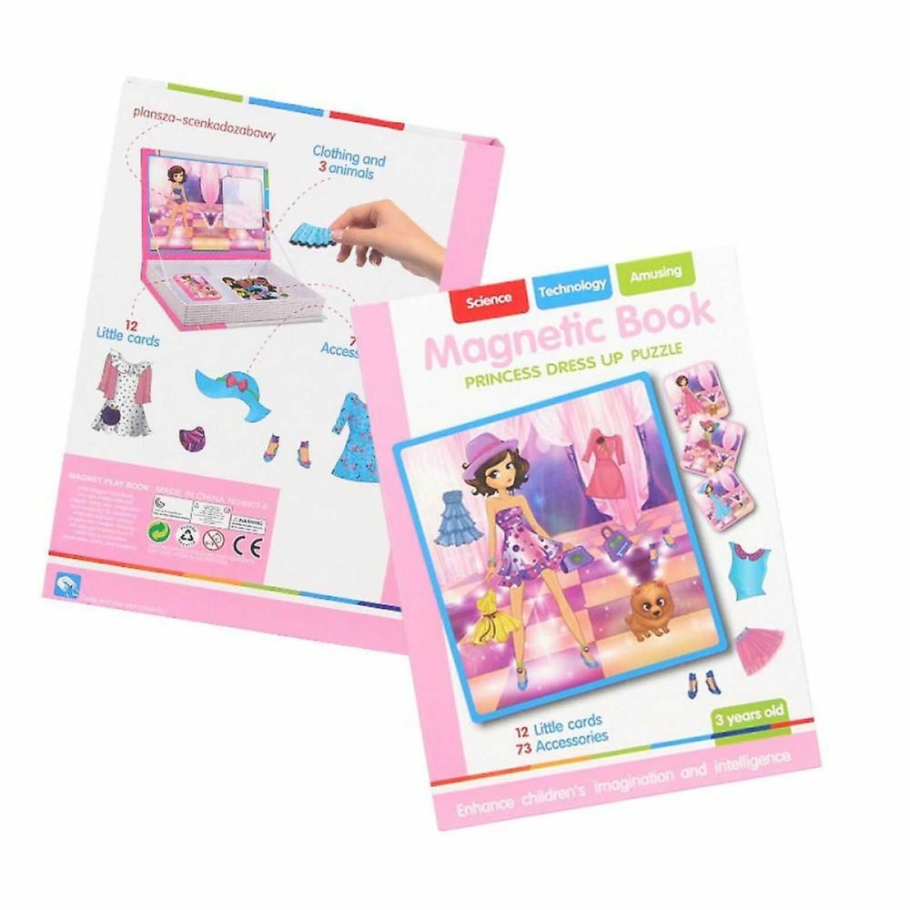 Carte magnetică puzzle, Îmbracă Prințesa, Fashion, Fetițe, 73 piese magnetice, 12 carduri, Joc Educativ STEM 4