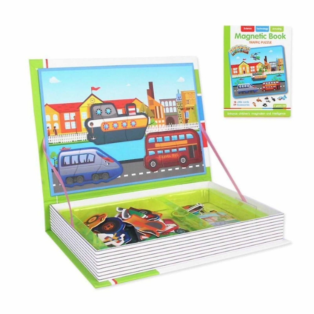 Carte magnetică puzzle, Mijloace de Transport, Mașini, 59 piese magnetice, 18 carduri, Joc Educativ STEM 2