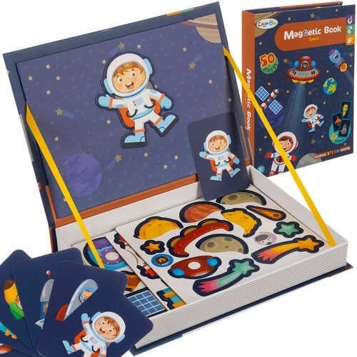 Carte magnetică, Spațiul Cosmic, Joc Puzzle cu 50 Piese Magnetice, STEAM 2
