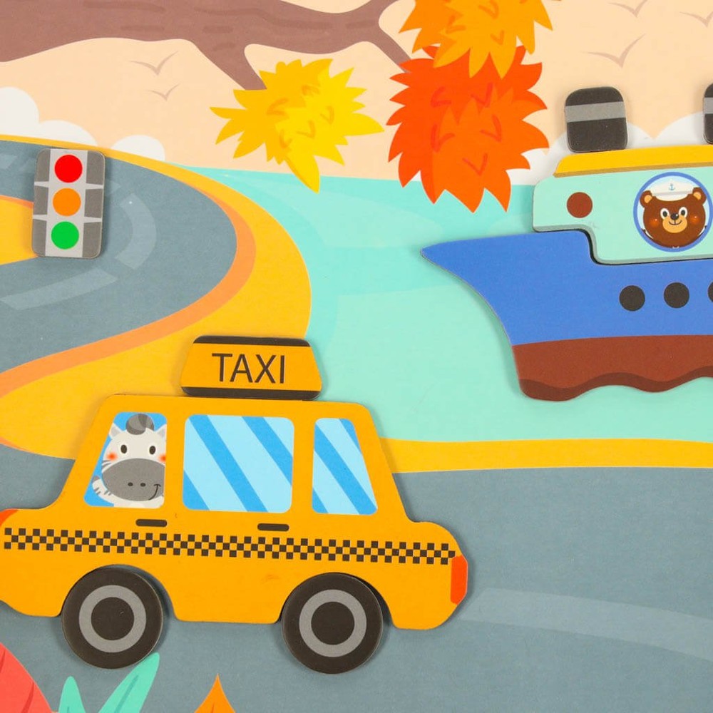 Carte magnetică, Transport, Joc Puzzle cu 66 Piese Magnetice, STEAM 4