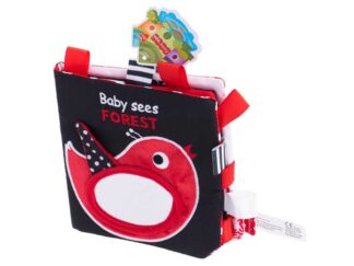 Carte senzorială bebeluși, imagini alb, negru, roșu, animale, 0 luni+, 15 x 15 x 2 cm