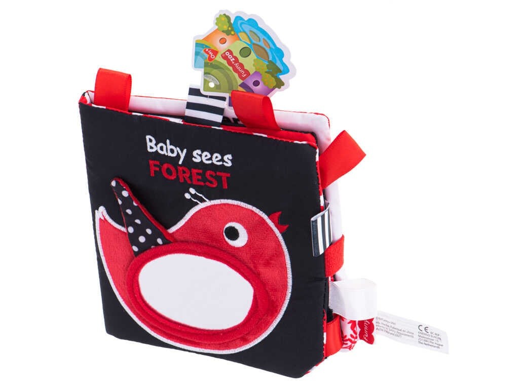 Carte senzorială bebeluși, imagini alb, negru, roșu, animale, 0 luni+, 15 x 15 x 2 cm