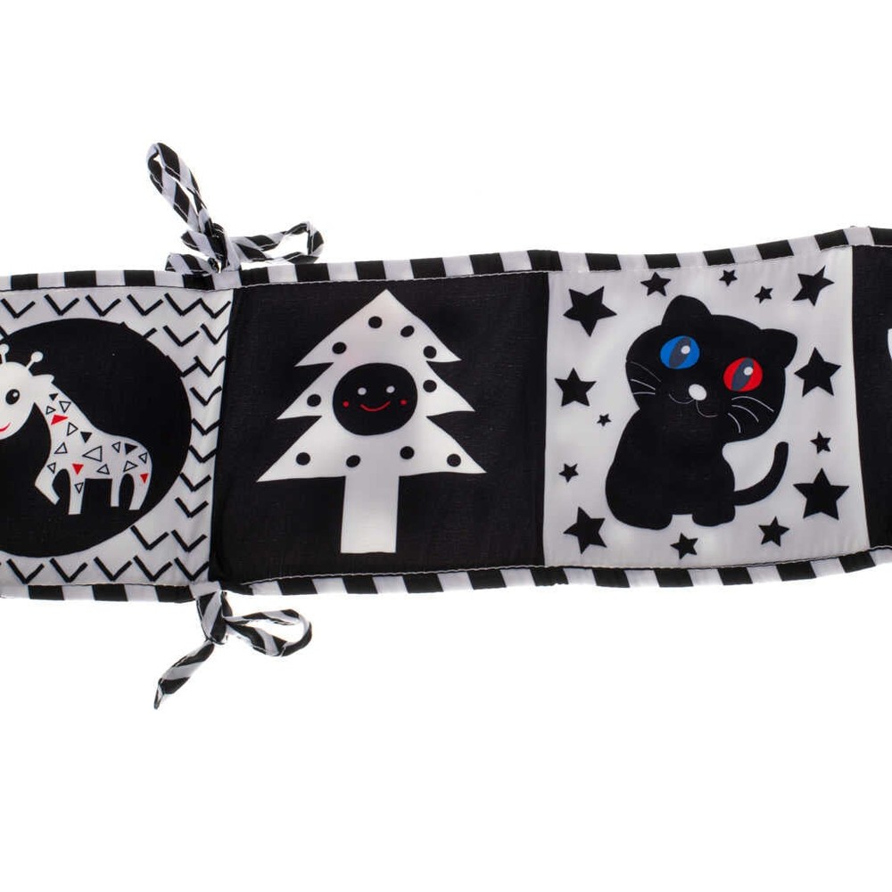 Carte senzorială bebeluși, imagini alb negru și contrast, 15.5 x 15 x 3 cm și protecție de pătuț 4