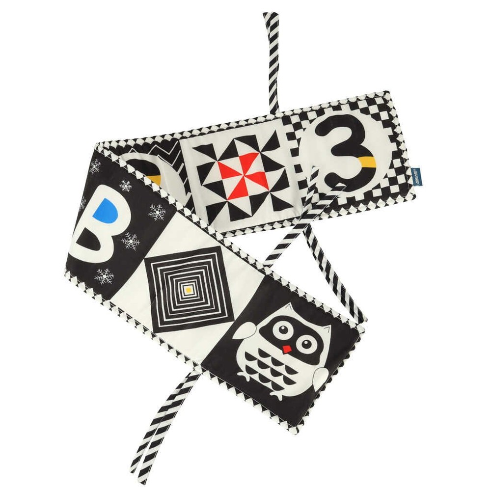 Carte senzorială bebeluși, imagini alb negru și contrast, 15 x 15 cm și protecție de pătuț, bufniță 2