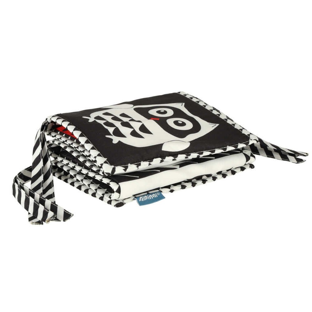 Carte senzorială bebeluși, imagini alb negru și contrast, 15 x 15 cm și protecție de pătuț, bufniță 3