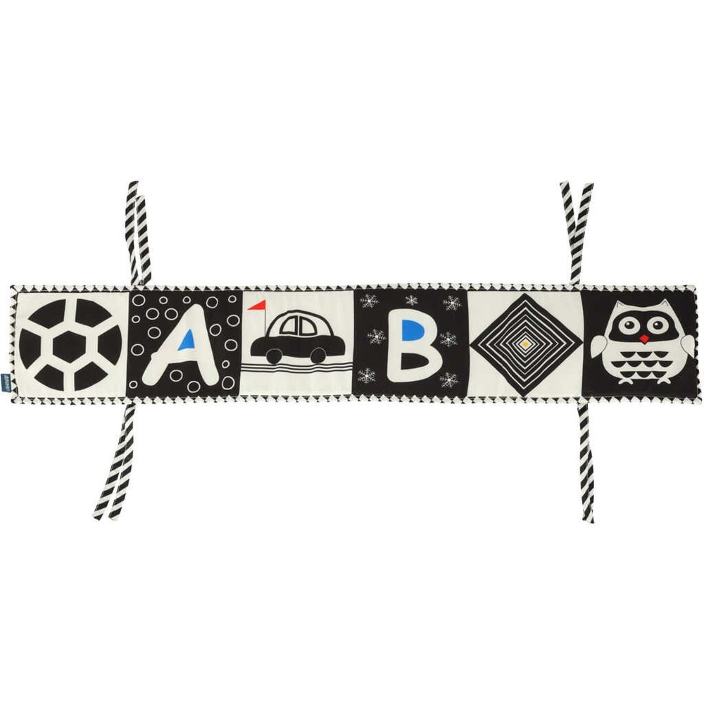 Carte senzorială bebeluși, imagini alb negru și contrast, 15 x 15 cm și protecție de pătuț, bufniță 4