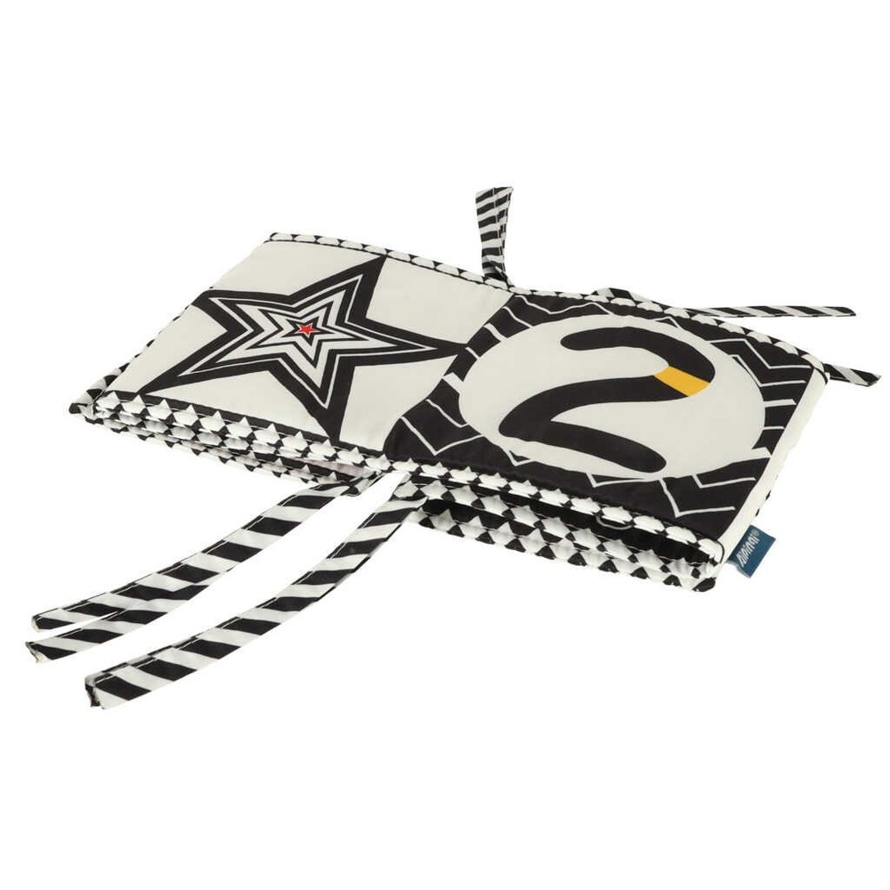 Carte senzorială bebeluși, imagini alb negru și contrast, 15 x 15 cm și protecție de pătuț, bufniță 7