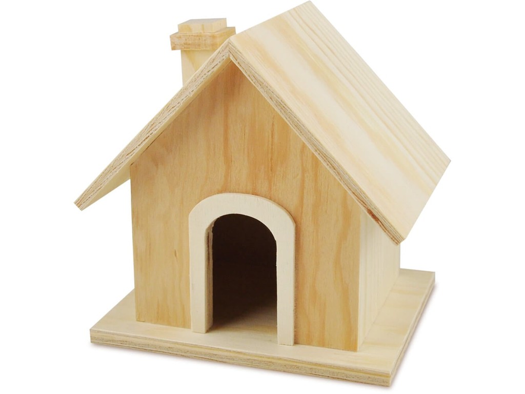 Căsuță de colorat și decorat pentru copii, din lemn, asamblată, cu ușă decupată, culoare Natur